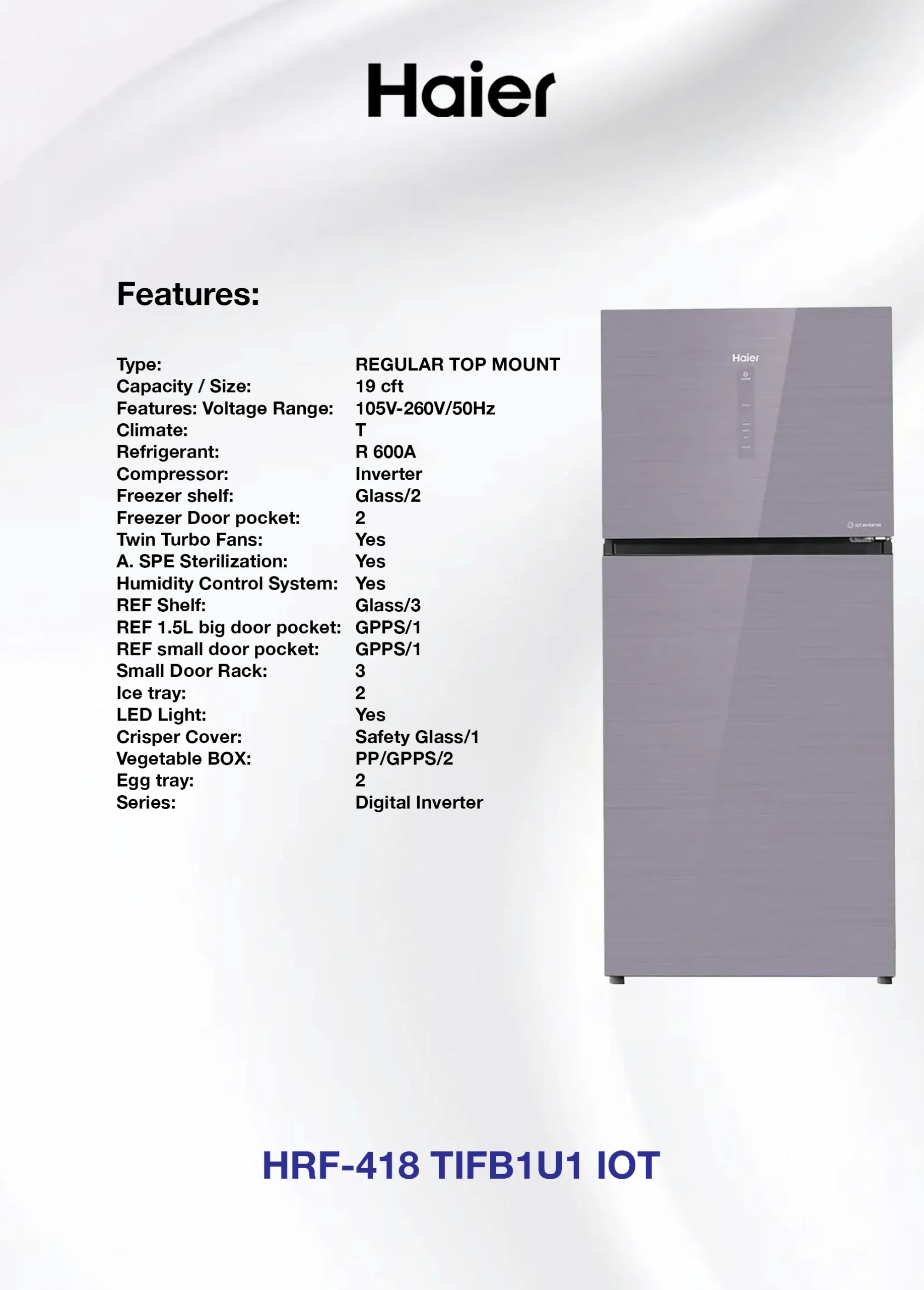 Haier Refrigerator Twin Inverter IOT HRF-458 TIFG1U1/TIFB1U1 (IOT) (New Launch 2026) - Image 3