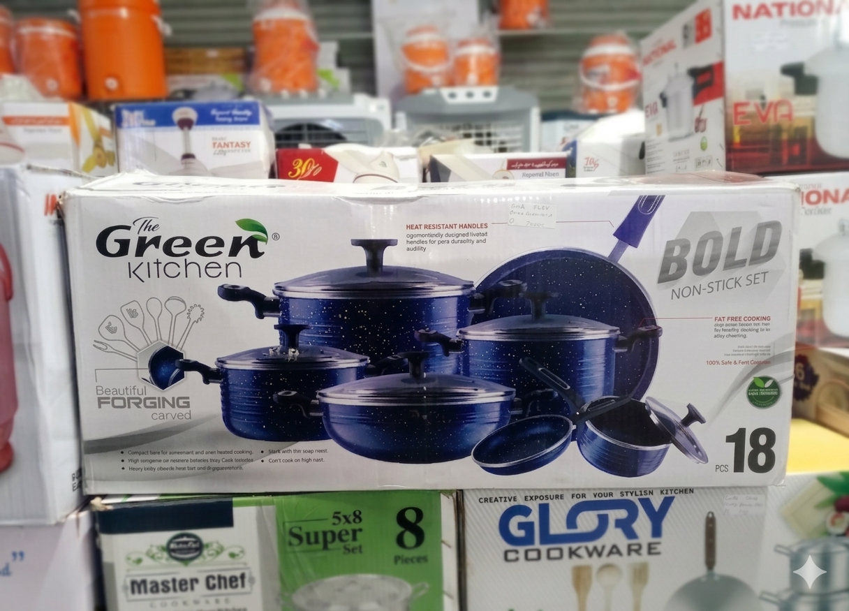 The green kitchen bold non stick 18 pcs set